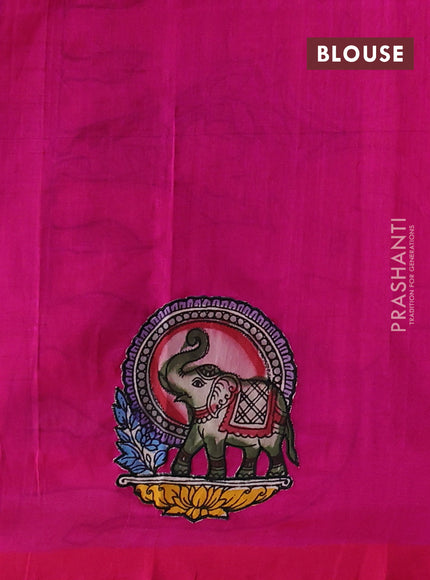 Silk cotton saree violet and pink with kalamkari applique work and piping border