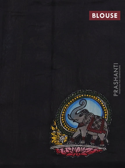 Silk cotton saree black with kalamkari applique work in borderless style