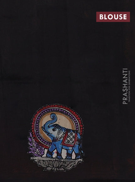 Silk cotton saree sunset orange and black with kalamkari applique work and piping border