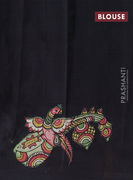Silk cotton saree sunset orange and black with kalamkari applique work and piping border