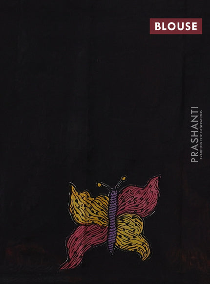 Silk cotton saree sunset orange and black with kalamkari applique work and piping border
