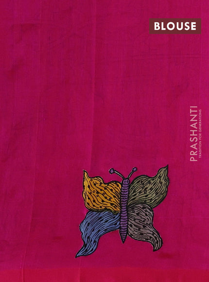 Silk cotton saree violet and pink with kalamkari applique work and piping border