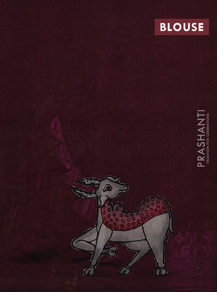 Silk cotton saree light pink and deep maroon with kalamkari applique work and piping border