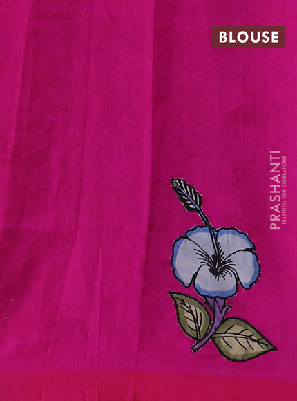 Silk cotton saree violet and pink with kalamkari applique work and piping border