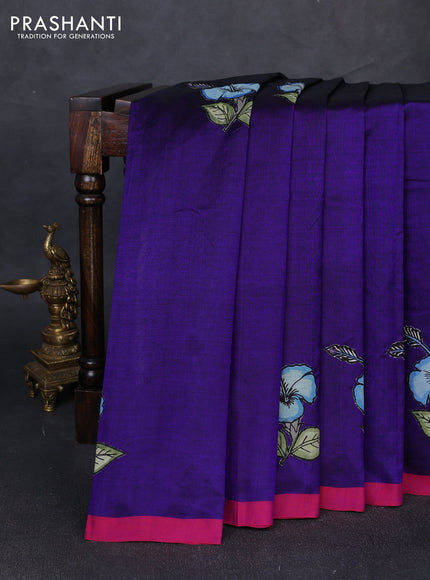 Silk cotton saree violet and pink with kalamkari applique work and piping border