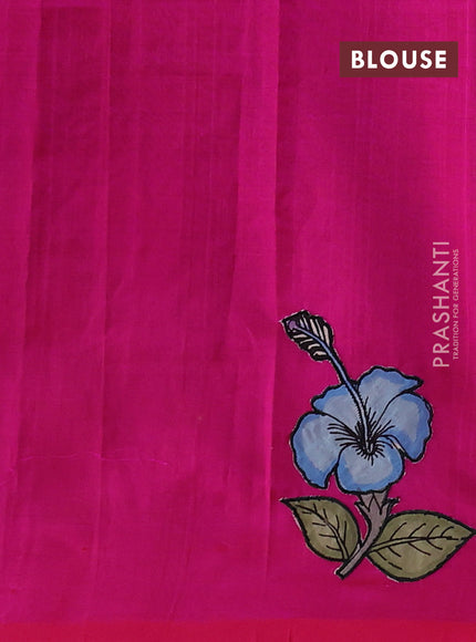 Silk cotton saree violet and pink with kalamkari applique work and piping border