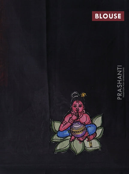 Silk cotton saree sunset orange and black with kalamkari applique work and piping border