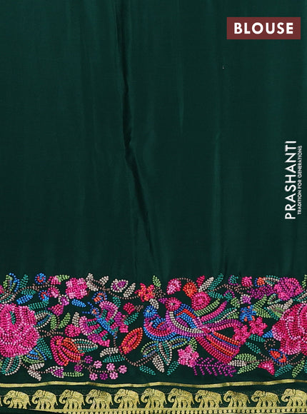 Pure mysore silk saree bottle green with plain body and embroidery zari woven border