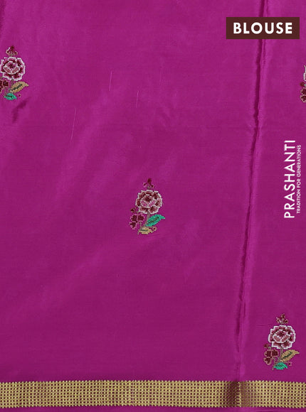 Pure mysore silk saree pink with allover embroidery weaves and zari woven border