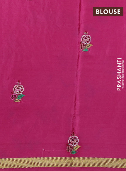 Pure mysore silk saree peach pink with allover embroidery weaves and zari woven border