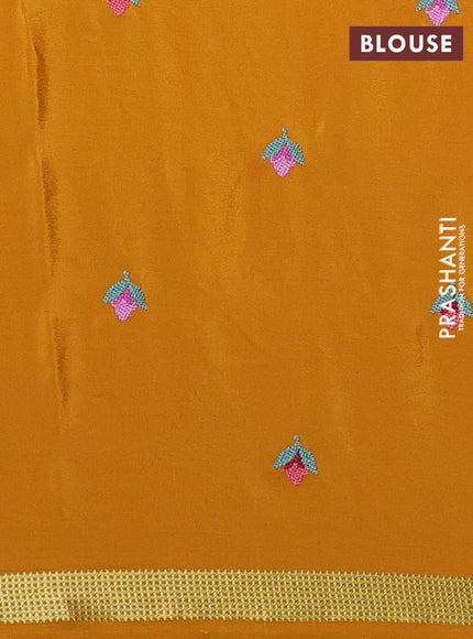 Pure mysore silk saree mustard yellow with allover embroidery weaves and zari woven border