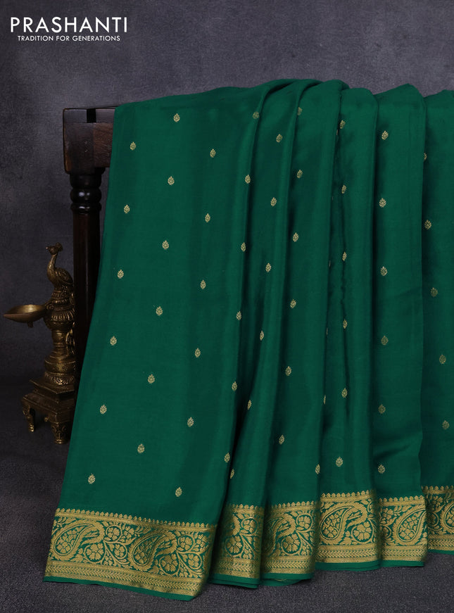 Pure mysore silk saree green with allover zari woven buttas and embroidery pallu