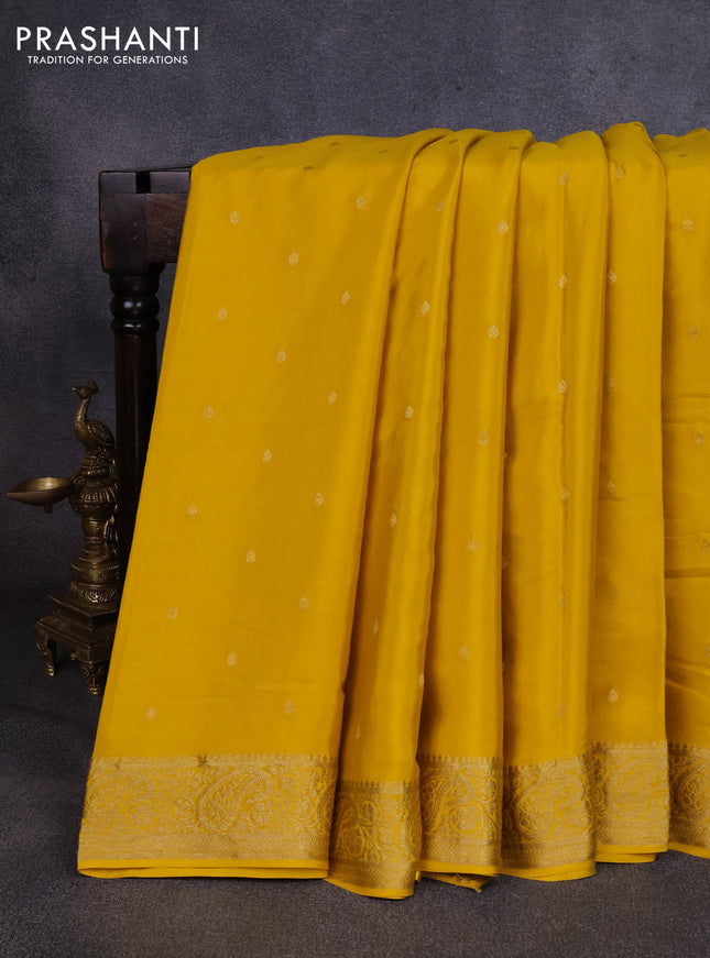 Pure mysore silk saree mustard yellow with allover zari woven buttas and embroidery pallu