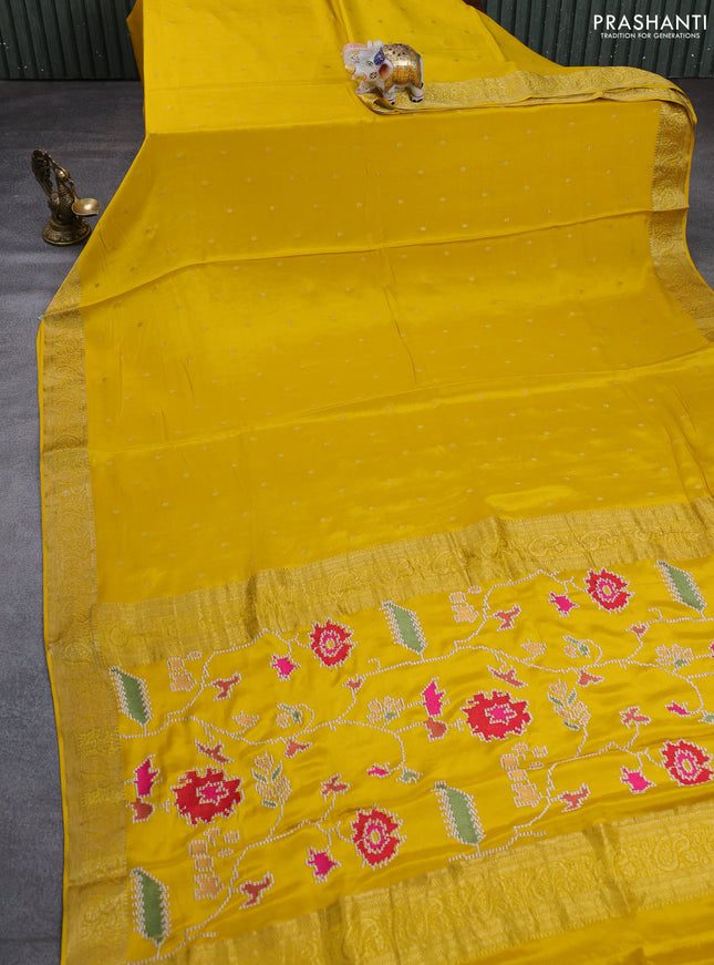 Pure mysore silk saree mustard yellow with allover zari woven buttas and embroidery pallu