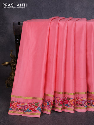 Pure mysore silk saree peach pink with plain body and rettapet zari woven embroidery border