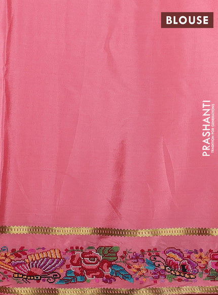 Pure mysore silk saree peach pink with plain body and rettapet zari woven embroidery border