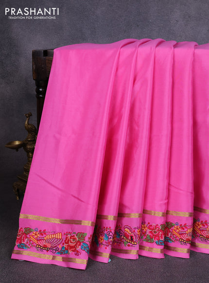 Pure mysore silk saree pink with plain body and rettapet zari woven embroidery border