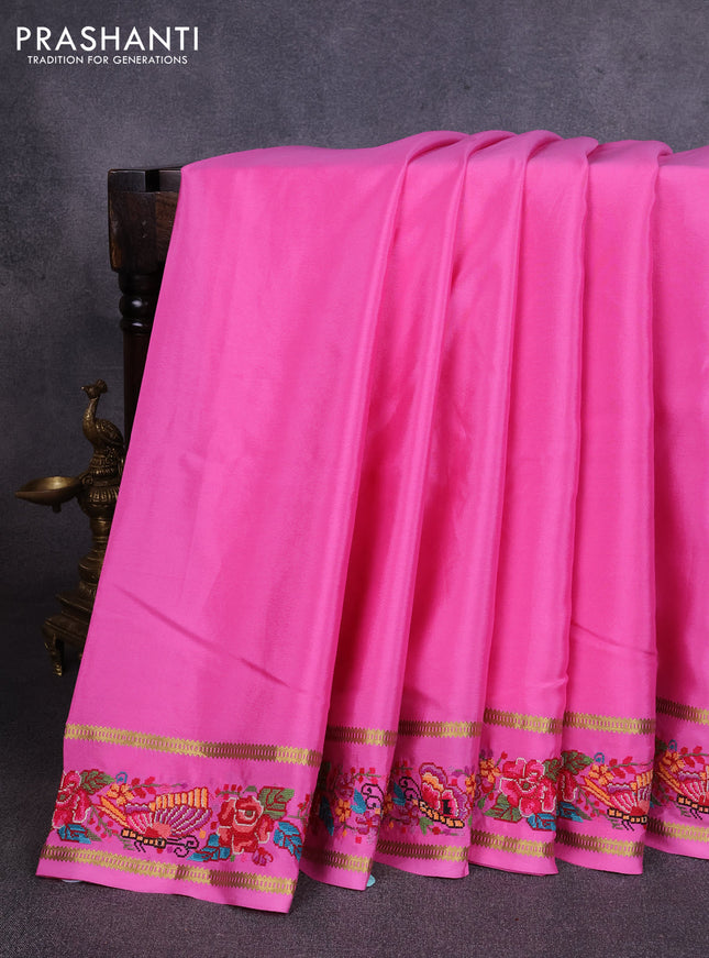 Pure mysore silk saree pink with plain body and rettapet zari woven embroidery border