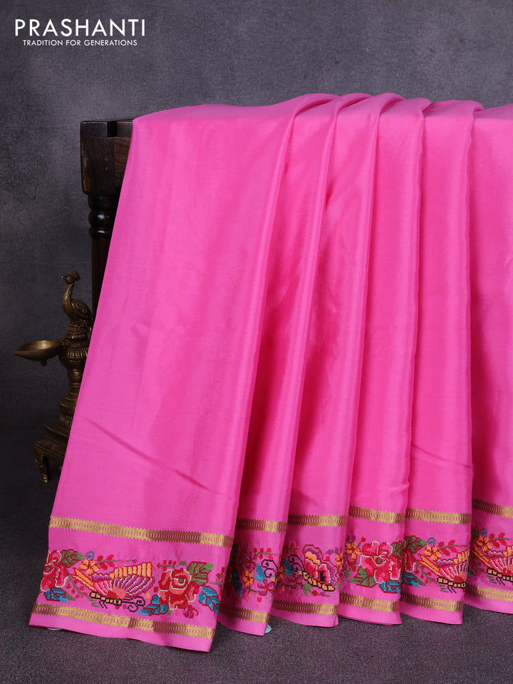 Pure mysore silk saree pink with plain body and rettapet zari woven embroidery border