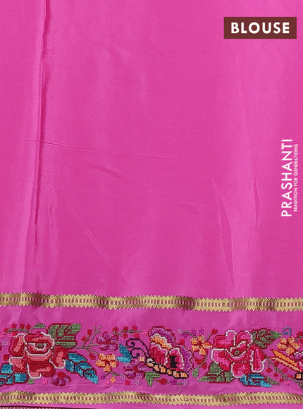 Pure mysore silk saree pink with plain body and rettapet zari woven embroidery border