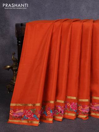 Pure mysore silk saree rust shade with plain body and rettapet zari woven embroidery border