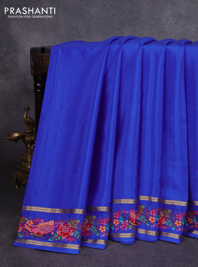 Pure mysore silk saree royal blue with plain body and rettapet zari woven embroidery border