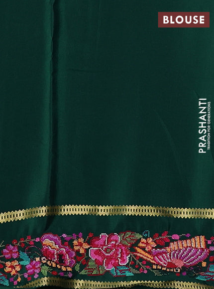 Pure mysore silk saree bottle green with plain body and rettapet zari woven embroidery border