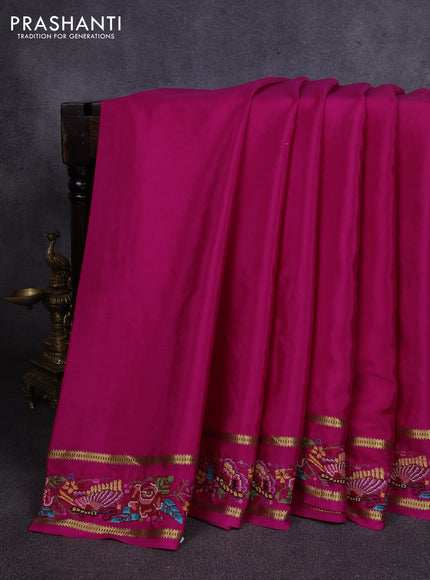 Pure mysore silk saree pink with plain body and rettapet zari woven embroidery border