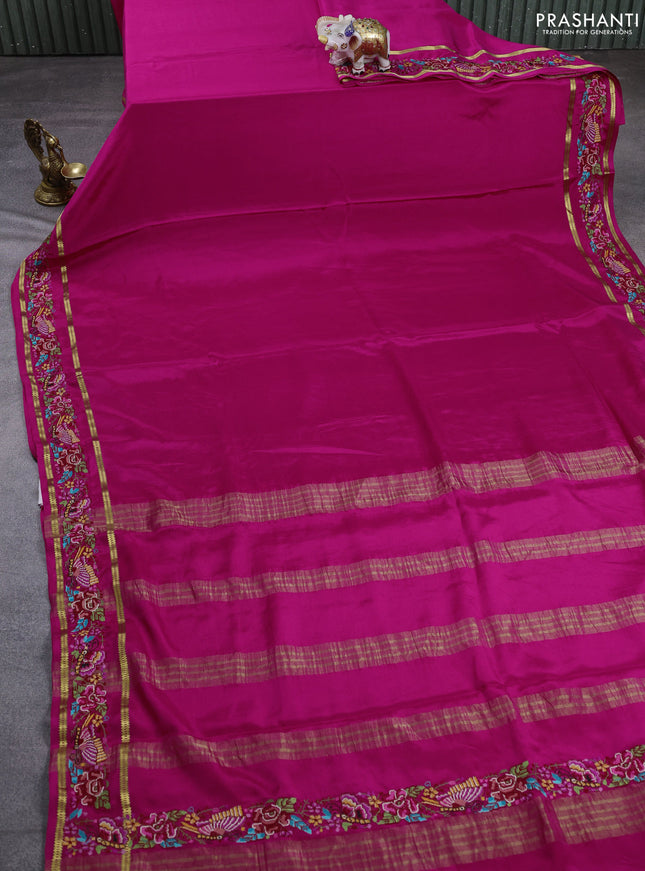 Pure mysore silk saree pink with plain body and rettapet zari woven embroidery border