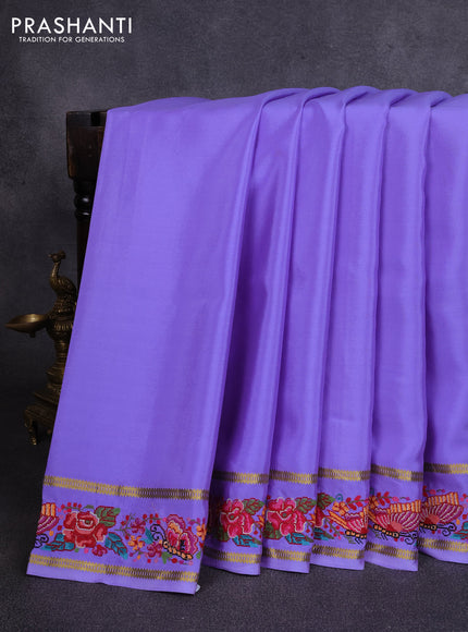 Pure mysore silk saree lavender with plain body and rettapet zari woven embroidery border