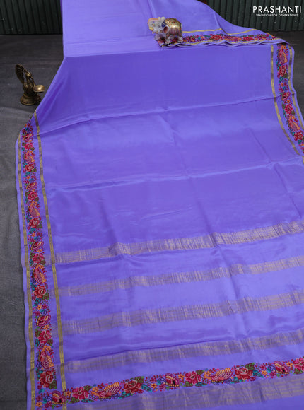 Pure mysore silk saree lavender with plain body and rettapet zari woven embroidery border