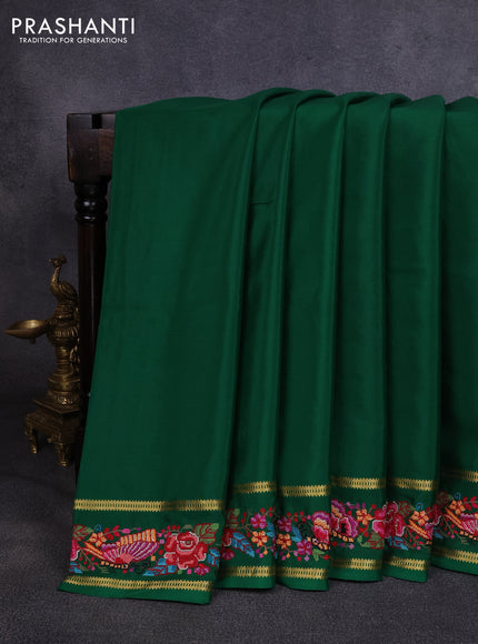 Pure mysore silk saree green with plain body and rettapet zari woven embroidery border