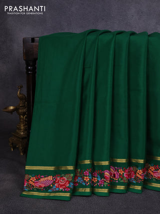 Pure mysore silk saree green with plain body and rettapet zari woven embroidery border