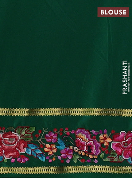 Pure mysore silk saree green with plain body and rettapet zari woven embroidery border