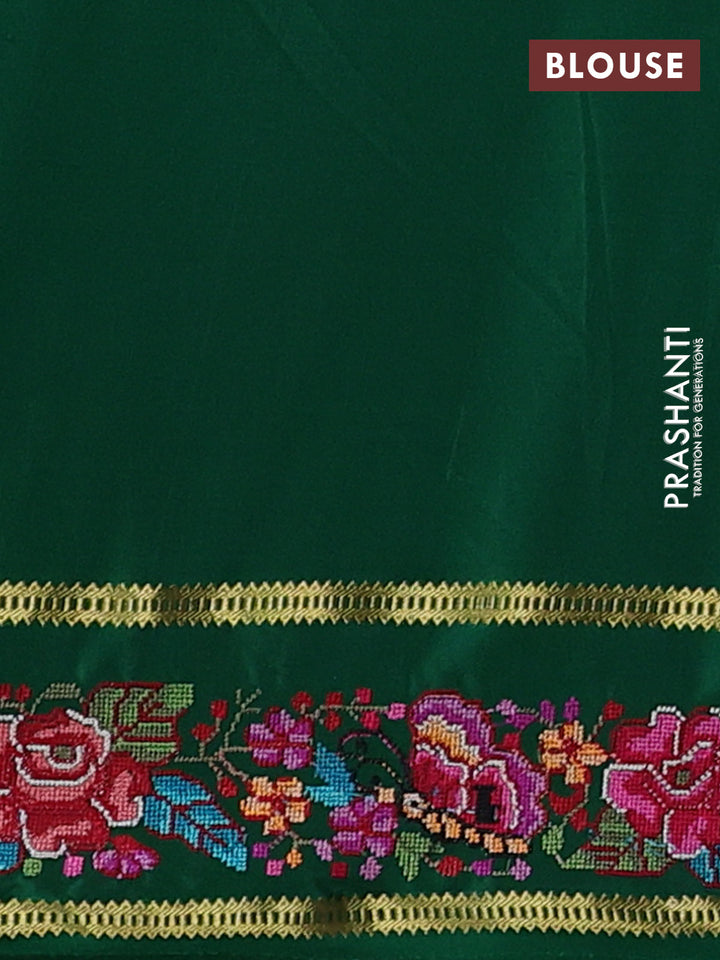 Pure mysore silk saree green with plain body and rettapet zari woven embroidery border