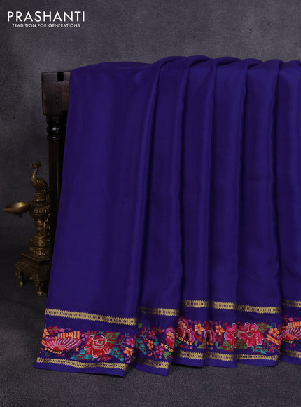 Pure mysore silk saree blue with plain body and rettapet zari woven embroidery border
