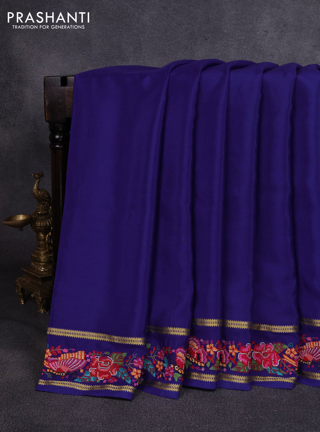 Pure mysore silk saree blue with plain body and rettapet zari woven embroidery border