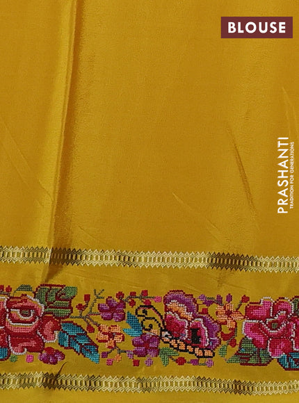 Pure mysore silk saree yellow with plain body and rettapet zari woven embroidery border