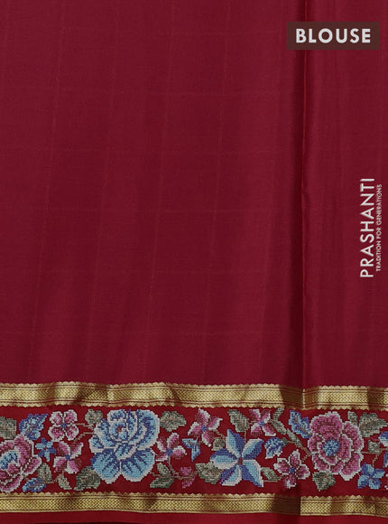 Pure mysore silk saree blue and red with allover checked pattern and rettapet zari woven embroidery border