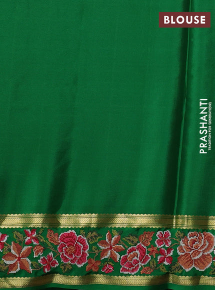 Pure mysore silk saree red and green with allover checked pattern and rettapet zari woven embroidery border