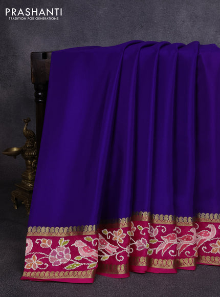 Pure mysore silk saree violet and pink with plain body and rettapet zari woven embroidery border