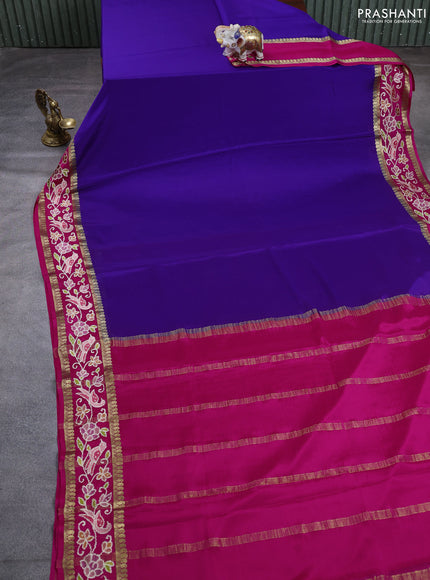 Pure mysore silk saree violet and pink with plain body and rettapet zari woven embroidery border