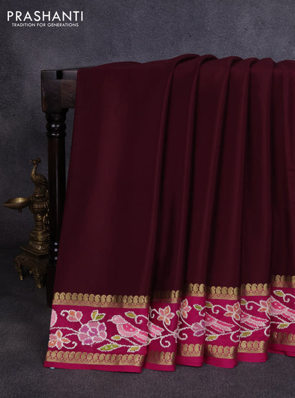 Pure mysore silk saree coffee brown and pink with plain body and rettapet zari woven embroidery border