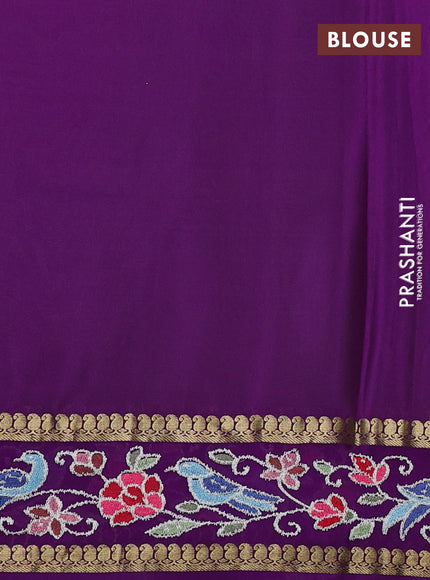 Pure mysore silk saree pista green and purple with plain body and rettapet zari woven embroidery border