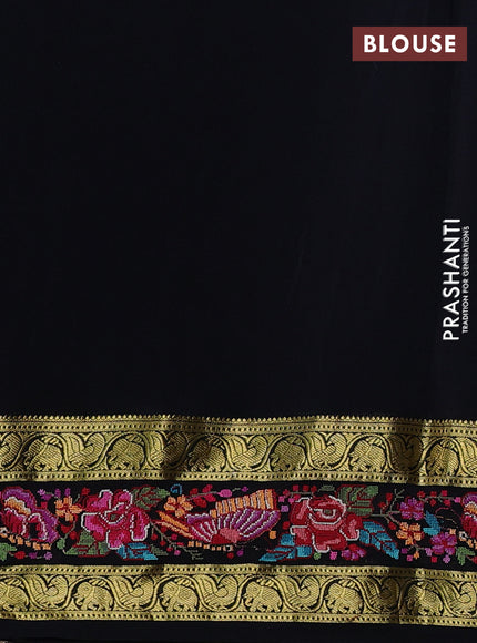 Pure mysore silk saree black with plain body and rettapet zari woven embroidery border