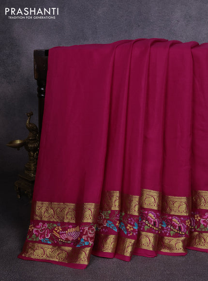 Pure mysore silk saree pink with plain body and rettapet zari woven embroidery border