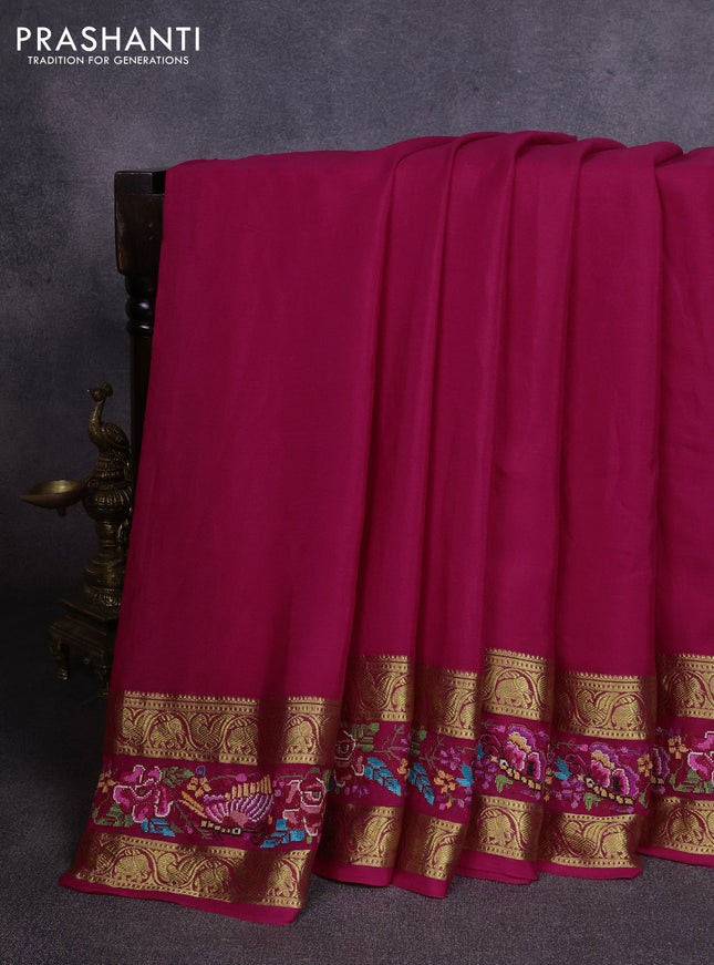 Pure mysore silk saree pink with plain body and rettapet zari woven embroidery border