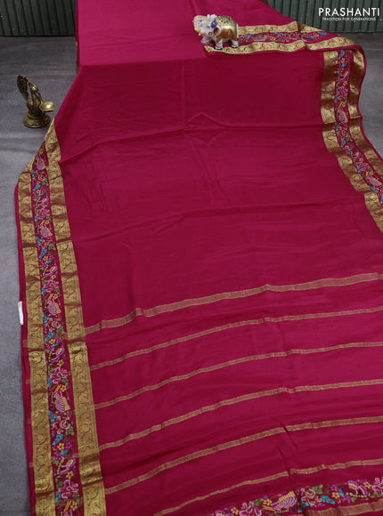 Pure mysore silk saree pink with plain body and rettapet zari woven embroidery border