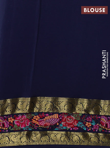 Pure mysore silk saree navy blue with plain body and rettapet zari woven embroidery border