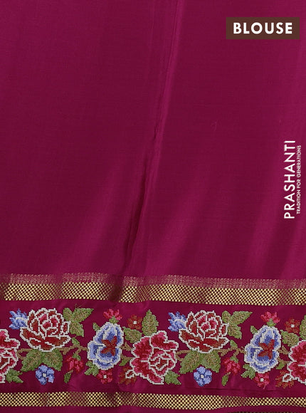 Pure mysore silk saree deep jamun and pink with allover zari small checked pattern and rettapet zari woven embroidery border